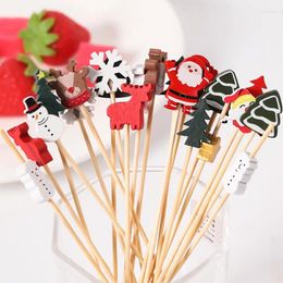 Forks 50/100Pcs Christmas Bamboo String Cupcake Hat Disposable Dessert Toothpick Fruit Stick Party Supplies Bento Accessories