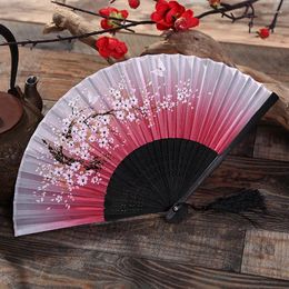 Decorative Figurines Women Folding Fans Cherry Blossoms Bamboo Hand Fan Silk Tabletop Decor Arts And Crafts W9225
