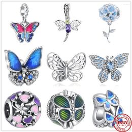 Loose Gemstones 925 Sterling Silver Flower Butterfly Charm Fit Original Pendant Bracelet Making DIY Fashion Jewelry For Women