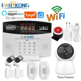 Kits Tuya Wifi GSM Home Burglar Alarm System 433MHz Detector Alarm Support GSM SIM Card Voice Intercom Wifi Tuyasmart Smart Life APP