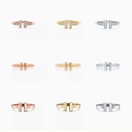 High Version S Sterling Silver Classic Double T Gold-plated Diamond Set Minimalist Style Celebrity Ring and Versatile