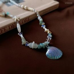 Pendant Necklaces Fashion Natural Stone Shell Necklace Blue Color Cool Style Women's Trend Party Jewelry Accessories Gifts