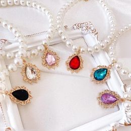 Dog Collars Pet Pearl Collar Cat Necklace Pendant Pink Water Droplet Gem Accessories Elegant Princess Cute Sweet Decoration