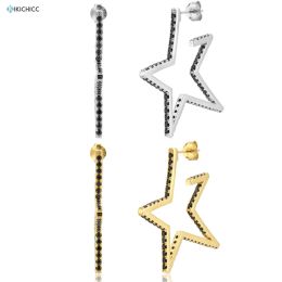 Earrings Kikichicc 925 Sterling Silver Big Large Star Women Hoops Full Zircon Luxury Zircon CZ Black European Jewelry Fine Jewelry