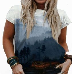 Women Fashion Summer Around the Neck Teas Casual Loose Landscape Printed Tshirt Tie Dye Tops Plus Size S3xl2851202