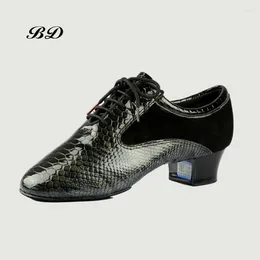 Dance Shoes TOP Men's Latin SALSA GB Snakeskin Pattern Bright Skin Patent Leather Two-point Sole BD 445 Matte 4.5 CM GIFT BAGS