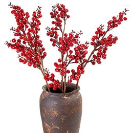 Decorative Flowers 62CM Red Fruit Christmas Artificial Holly Berries And Leaves For Home Decor Vase Accessories Wedding