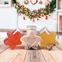 Disposable Cups Straws Cute Five-pointed Star Beverage Bottle Drinking Cup Portable Shaker Drink Kitchen Milk Tea Water Christmas Gifts