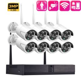 System AZISHN Wireless Face Recognition Outdoor Network Security Camera 8 Channels H .256 NVR Video Surveillance Kit