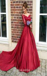 Burgundy Red Long Sleeves Lace Wedding Dress A Line Satin Women Bridal Party Gown Plus Size Vestido De noiva3587578