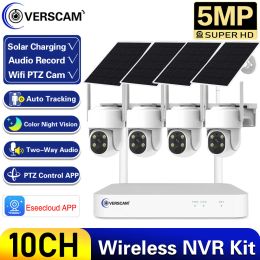 System 10Channel 5MP Battery Solar Powered Cctv Camera Kit 10CH Outdoor Wireless Wifi Solar Dual Light Source Security Camera System