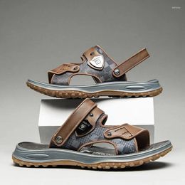 Sandals Outdoor Men's Slippers Summer Men PU Leather Adult Thick-soled Beach Shoes Non-slip Open-toe Male