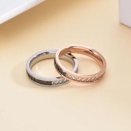 Hot Selling Colour Diamond Inlaid Matching Fashionable Titanium Steel Ring, Niche Couple Ring Trend