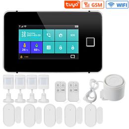 Kits Tuya 433MHz WiFi GSM Smart Home Security Alarm System Fingerprint Arming Connected to Alexa And Google Assistant Burglar System