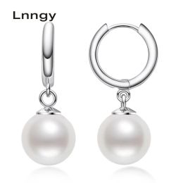 Earrings Lnngy 925 Sterling Silver Stud Earrings 9mm Natural Freshwater Pearl Classic Drop Earrings Women Engagement Fine Jewellery Gifts