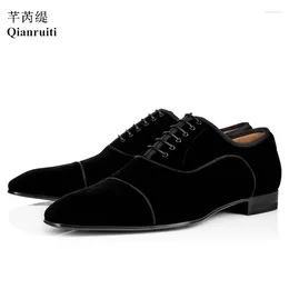 Casual Shoes Classic Design Men Black Velvet Lace-up Prom Wedding Performance Dress Handmade For