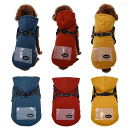 Dog Apparel Waterproof Fleece Lining Jacket Warm Hoodie Coat Puppy Coats Wind Breaker With Dual D Leash Vest Sweater