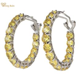 Earrings Wong Rain 100% 925 Sterling Silver Round Cut 4 MM High Carbon Diamonds Citrine Gemstone Hoop Earrings Fine Jewellery Wholesale