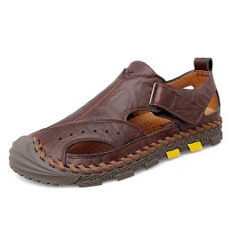 Sandals Men's Sandals Genuine Leather Shoes Men Flats Sandals Breathable Footwear Men's Handmade Casual Shoes Hollow Out Leather Sandals