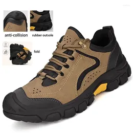 Casual Shoes Cow Leather Sneaker Climbing Men Lace Up Hiking Outdoor Walking Footwear Anti-skidding Thick Outsole