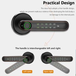 Lock Tuya APP Electronic Smart Door Lock Biometric Fingerprint/Password/Unlock/USB Emergency Charge Intelligent Security Handle Lock