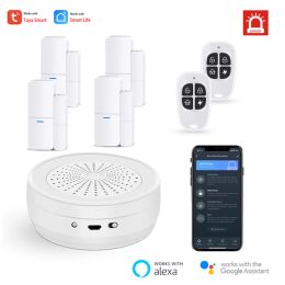 Kits Tuya Smart WiFi RF Hub Door Adjustable Siren Alarm System Alexa Google Arm/Disarm SOS Away Stay Four Mode Systetem APP Control