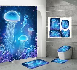 Shower Curtains Jellyfish Curtain 4Pcs Set Underwater World Marine Animal Waterproof Polyester Fabric With Hook Modern Home Decor Custom