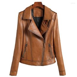 Women's Leather Genuine Jacket For Women Sheepskin Short Suit Collar Motorcycle Business Slim Fit