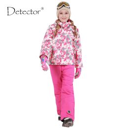 Suits Detector Winter Outdoor Ski Jacket + Bib Pants Set Waterproof Snowboard Jacket Outerwear Girls Fleece Thermal Warm Snow Clothing