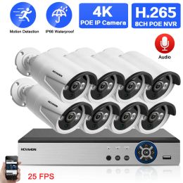 System 4K CCTV Security Camera System Set Outdoor Waterproof Audio POE IP Bullet Camera Video Surveillance Kit 8MP 8CH POE NVR Kit P2P