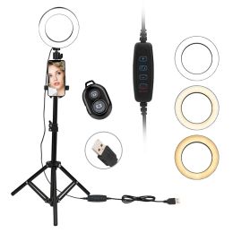 Monopods 6" Selfie Photography Circle Led Ring Light with Tripod Stand+phone Holder+remote Control for Video Studio Makeup