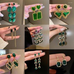 Dangle Earrings Inlaid Rhinestone Emerald Women's Unique Fashion Green Zircon Drop Earring Sparkle Luxury Designer Wedding Jewellery