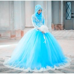 Dresses Muslim Vintage Wedding Dresses Colorful New High Neck Long Sleeve Ball Gowns Lace Tulle Middle East Princess Bridal Gowns