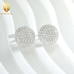 Stud Earrings Fashion Hip Hop Rock Men's Jewelry 925 Sterling Silver Moissanite Round Shiny Couple Engagement Gift