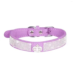 Dog Collars Soft Walking Cat Decorative Accessories Suede Rhinestone Purple Outdoor Playing Pet Supplies Shiny Crown XS/S Puppy Collar