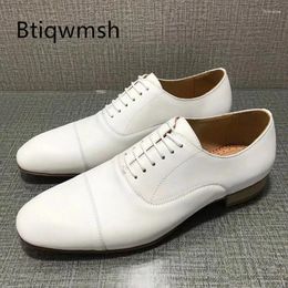 Dress Shoes White British Style Man Pointed Toe Soft Real Leather Lace Up Flats Fashion Party