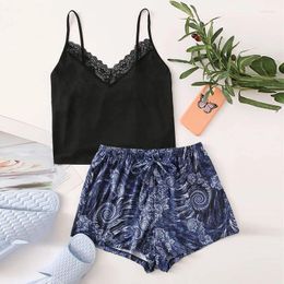 Women's Sleepwear Summer Lace Pajamas Sexy Strap Top Shorts Two Piece Set Casual Pijamas Home Clothes Lounge Wear