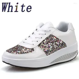 Dress Shoes Women's Glitter Sequins Platform Wedge Sneakers Fashion Lace Up Non Slip Sports Casual Walking Low Top