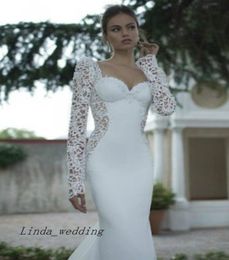 Elegant Beautiful Trumpet Mermaid Sweetheart Long Sleeves Applique Sweep Brush Train Wedding Dresses Bridal Gowns4065577