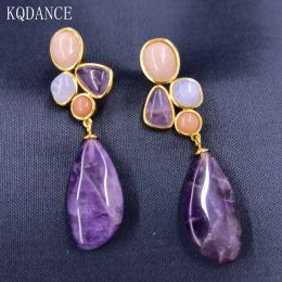 Earrings KQDANCE 18K Gold plated with Geometric Moonstone Amethyst Natural Stone Drop Earrings with 925 silver needle for Women Wholesale