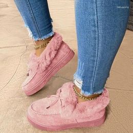 Fitness Shoes Winter Women's Casual Fur Cute Bowknot Trending Fluffy Furry Slip-on Sneakers Ladies Plush Loafers Flats Snow Boots Women