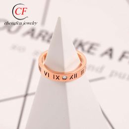 Korean Version of Classic Double-sided Roman Numeral Fine Circle Stainless for Couples with Polished Personalised Titanium Steel Ring Hands