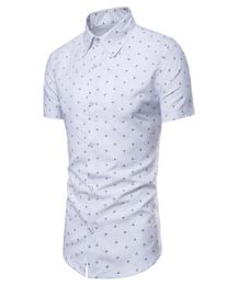 Mens White Anchor Print Dress Shirts 2021 Summer Slim Fit Short Sleeve Shirt Men Chemise Homme Casual Streetwear Clothing Men0395443779