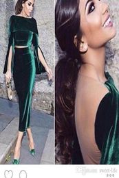 2019 Fashion Two Pieces Robe Dubai Vintage Green Velvet Evening Party Dress Short Formal Gowns TeaLength Arabic Cocktail Dresses 7864088