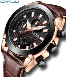 CRRJU Mens Fashion Sport Watches Men Quartz stopwatch Date Clock Male Leather Military Waterproof Watch Relogio Masculino2136682