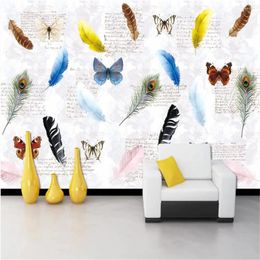 Wallpapers Milofi Colour Feather Butterfly English American Restaurant Bar Background Wall Paper Wallcovering