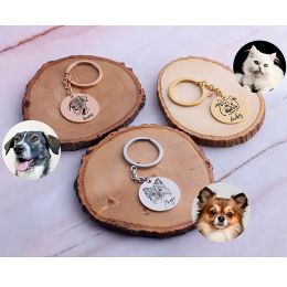 Other Personalised Animal Pet Picture Keychain for Women Men Anniversary Gift Engraved Custom Dog Cat Photo Name Keyring Charm Jewellery
