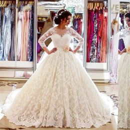 Dresses New Vintage Lace Sleeve Princess Wedding Dress with Hand Made Flower Vestido De Noiva Appliqued Ball Gown Bridal Gowns Robe De Mar