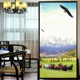 Window Stickers Decorative Windows Film Privacy Grassland Scenery Stained Glass No Glue Static Cling Frosted