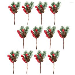 Decorative Flowers 12 Pcs Artificial Pine Cone Christmas Wreaths Picks Floral Stems For Crafts Decorations Branch Flower Twig Foam Tree